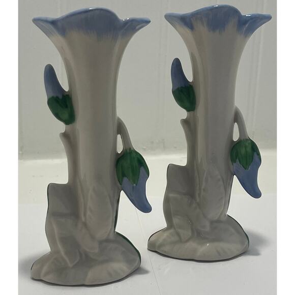 VTG/MCM Holley Ross Distinctively China Flower Bud Vases, Set of 2, Hand Painted - Picture 2 of 5